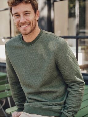 Marine Layer Corbet Quilted Crewneck Sweatshirt Men’s XL Olive Green Pullover